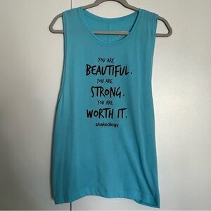 Beachbody Work Out You are Beautiful Split Back Tie Tank Top size medium